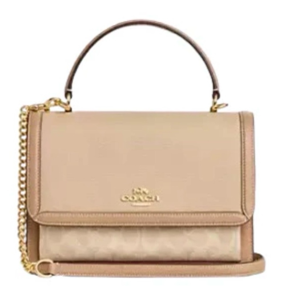 Coach Tan-Beige Top Handle Klara Bag in ColorBlock